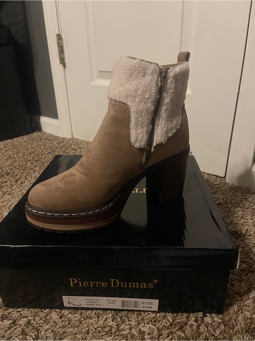 Pierre Dumas Tan Suede Ankle Boots with White Shearling Cuff
